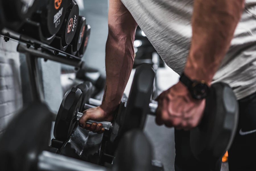 Strength training and muscle building on the gym floor